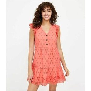 LOFT Coral Eyelet Mini Dress